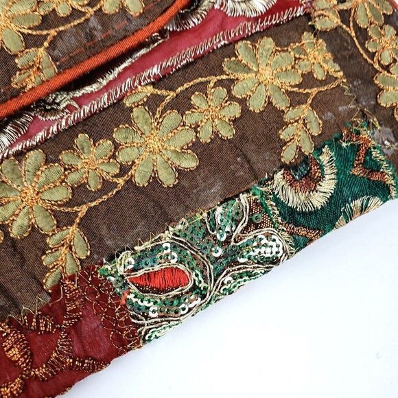 Sequin Patchwork Embroidered Silk Purse Clutch Purse Bag Recycled Fabric India - Picture 3 of 12